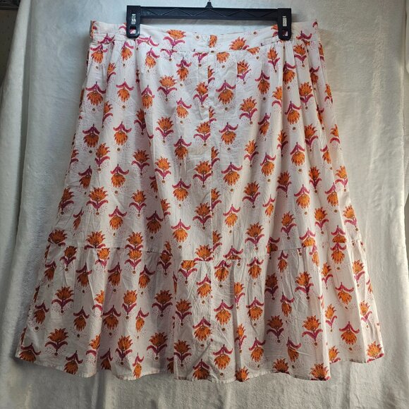 J Crew Women Floral Boho Skirt Midi Peasant Cotton Size 18 White Pink Orange - Picture 4 of 15